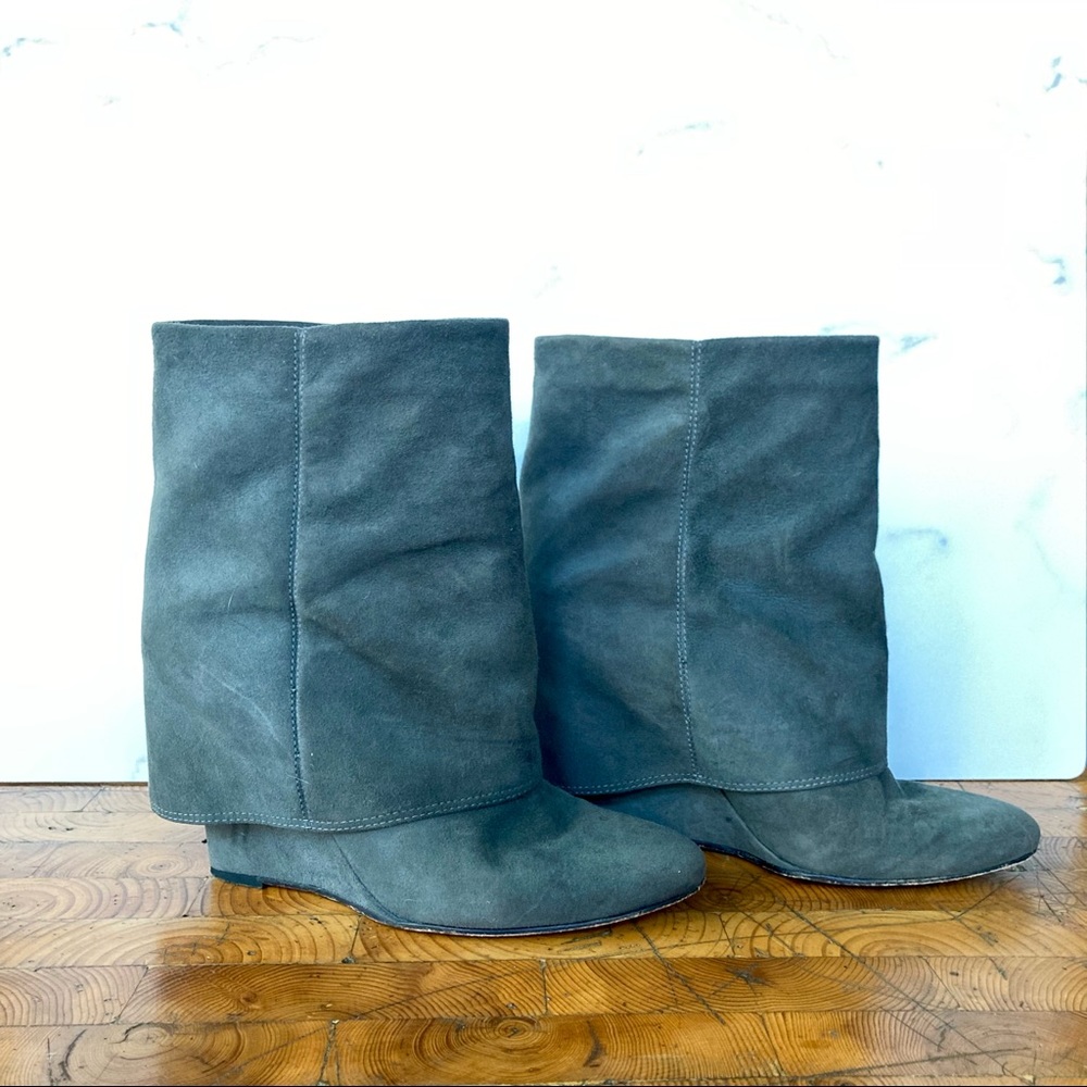 RARE Tara Subkoff Grey Suede Cuffed Wedge Booties